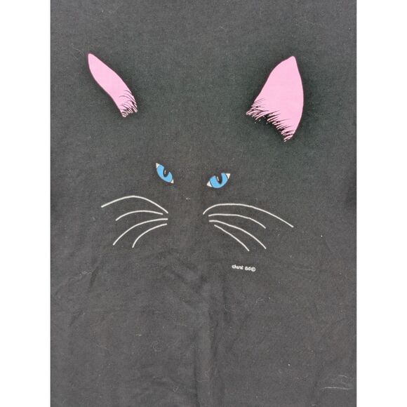 Vintage 1986 Cat Face T-Shirt Black Women's Size Large 42-44 - Picture 2 of 11